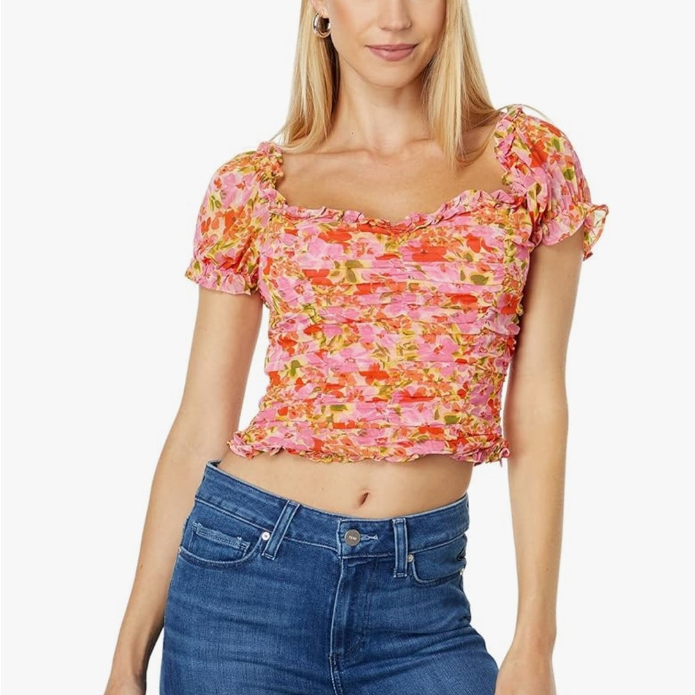 Floral Pink and Orange Ruched Top